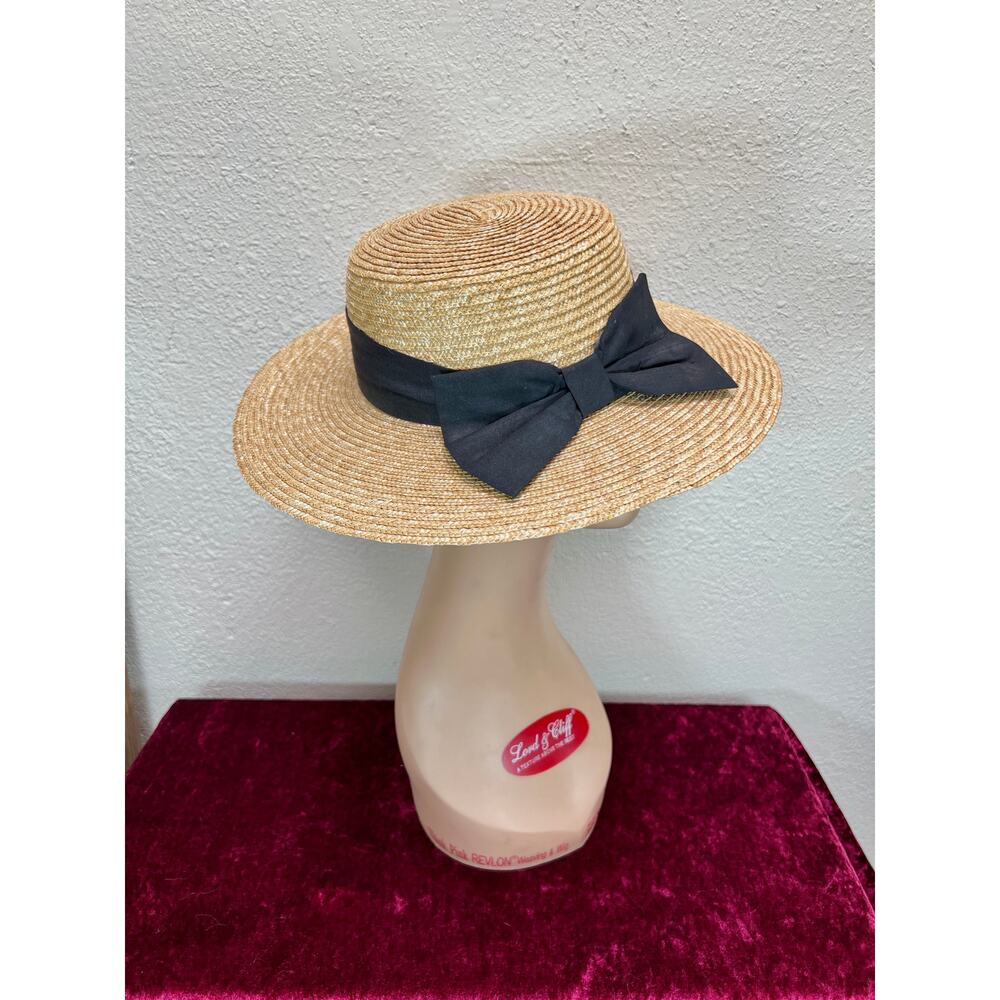 Vintage Accessories - Straw Sun Hat - Black Bow - Medium - Scala